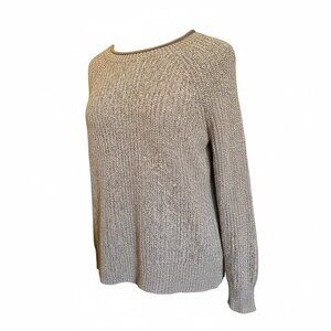 Ellen Tracy Oatmeal Marl Knit Sweater Small Raglan Sleeve Cotton Blend